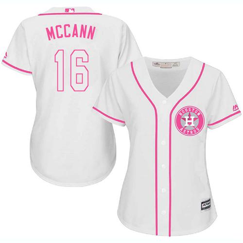 Astros #16 Brian McCann White/Pink Fashion Women's Stitched MLB Jersey